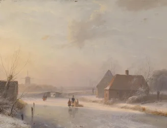 Hollandse winterlandschap met schaatsers